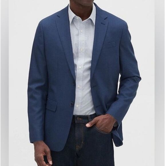 Banana Republic Mens Sharkskin Blazer Slim Fit Jacket 40R Navy Blue Stretch NEW - Picture 2 of 14